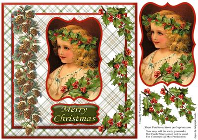 8x8 Vintage Girl Christmas Card Front