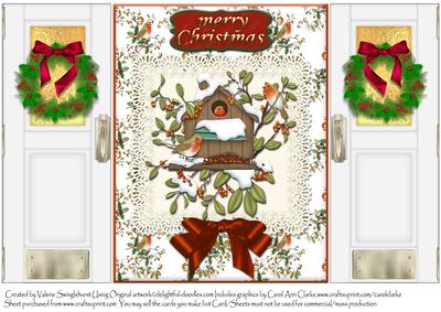 Merry Christmas Doors Gate Fold Robins Bird House