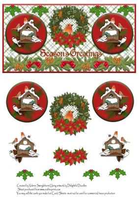 Pointsettia Wreath Birdhouses Seasons Greetings Dl Cardfront