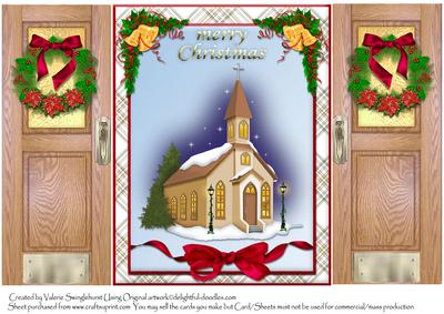 Merry Christmas Doors Gate Fold Church with Snow