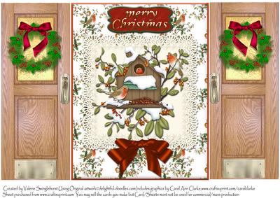 Merry Christmas Wooden Doors Gate Fold Robins Bird House