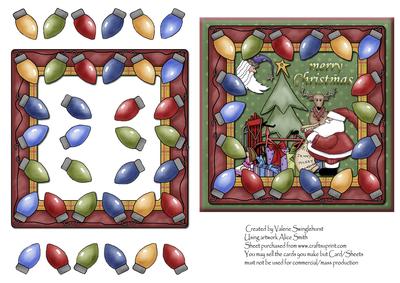 Santa is Checking His List by the Tree Christmas Card Front