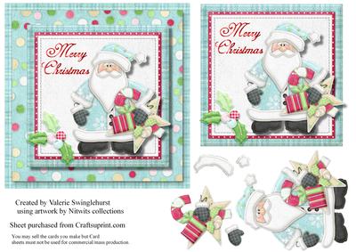 Merry Christmas Santa in Blue Square Card Front + Decoupage