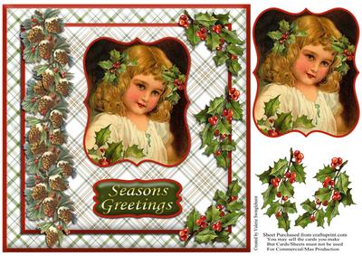 8x8 Vintage Girl Christmas Card Front No 3