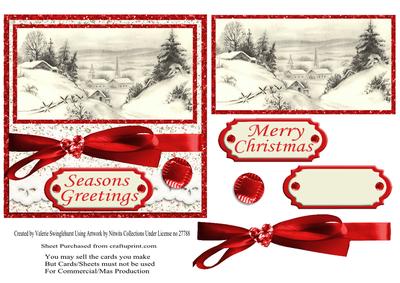 Vintage Snow Scene Christmas Red Colour Theme