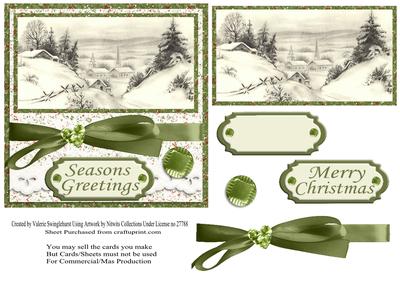 Vintage Snow Scene Christmas Green Colour Theme