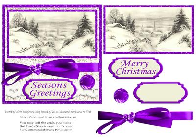 Vintage Snow Scene Christmas Purple Colour Theme