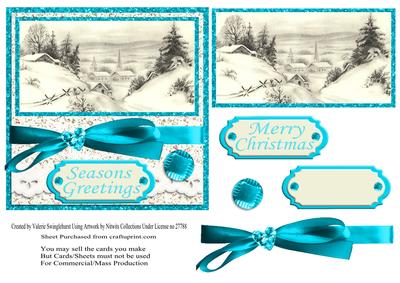 Vintage Snow Scene Christmas Turquoise Colour Theme