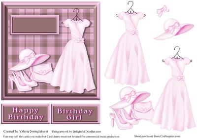 Pale Pink Outfit Dress Bag Shoes & Hat Birthday Card Front