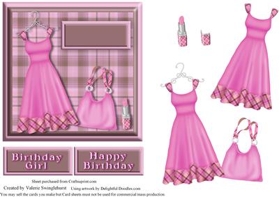 Dark Pink Outfit Dress Bag & Lipstick Birthday Card Front