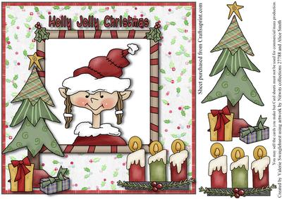 Holly Jolly Elf Christmas 8x8 Card Front