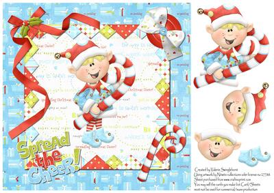 Candy Cane Elf Spread the Cheer 8x8 Card Front