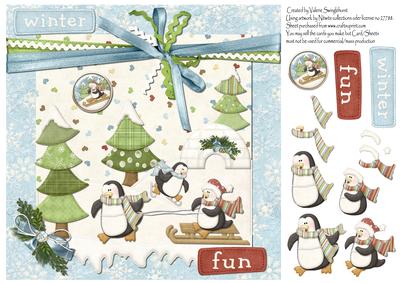Winter Fun Penguins at Play 8x8 Card Front