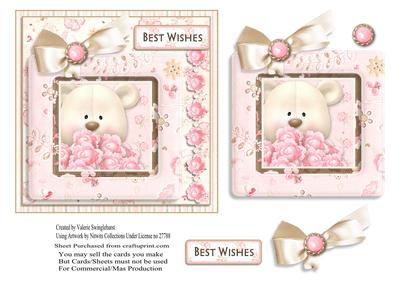 Best Wishes Bear Square Card Front Pink