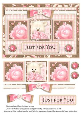 Just for You Cute Bear with Flowers Card Front