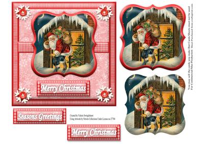 Vintage Santa on the Rooftop Christmas Eve Card Front Red