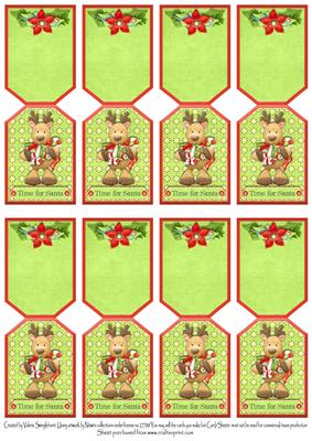 8 Reindeer Christmas Folding Gift Tags Time for Santa