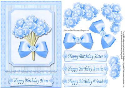 Blue Flowers Various Sentiments Mum Sister Auntie & Friend