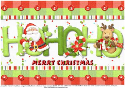A4 Hohoho Merry Christmas Card Front Santa Reindeer