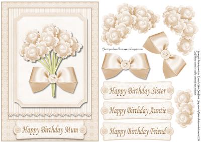 Cream Flowers Various Sentiments Mum Sister Auntie & Friend
