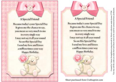 A Special Friend Card Front with Verse Pink