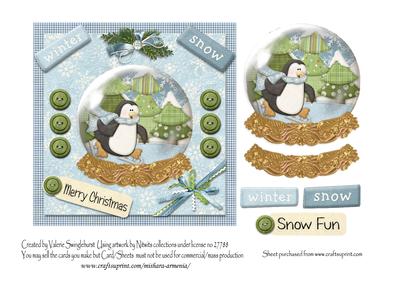 Winter Snow Skating Penguin Snowglobe Merry Christmas