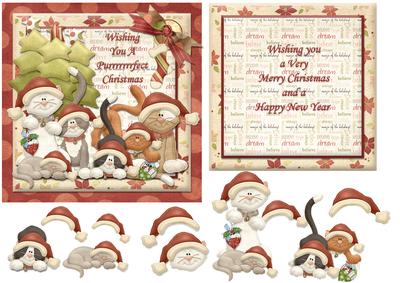 Cats in Santa's Hats Wish You a Purrrfect Christmas + Insert