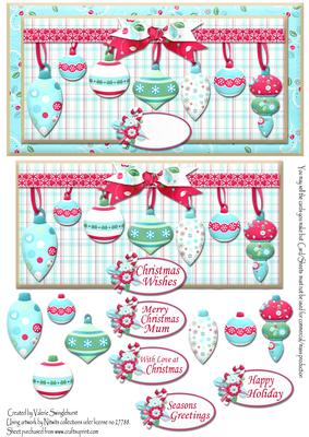 Christmas Baubles Dl Card Front with Various Sentiments