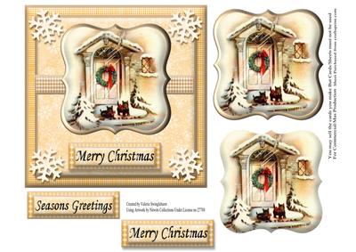 Vintage Framed Dogs on the Snowy Doorstep Christmas