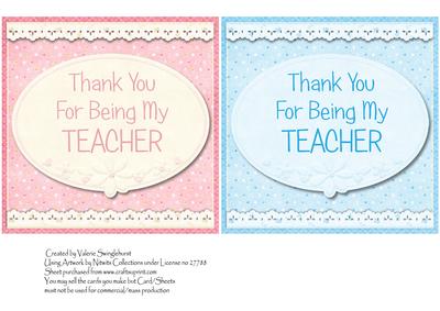 1 Pink 1 Blue Thank You Teacher Quick Card Fronts