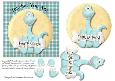 Teacher You Are Fabusaurus Card Front with Decoupage