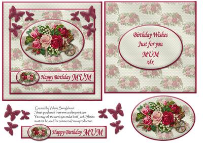 Floral Happy Birthday Mum Card Front with Insert (beige)