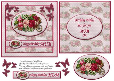 Floral Happy Birthday Mum Card Front with Insert (pink)