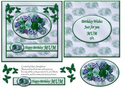Floral Happy Birthday Mum Card Front with Insert (emerald