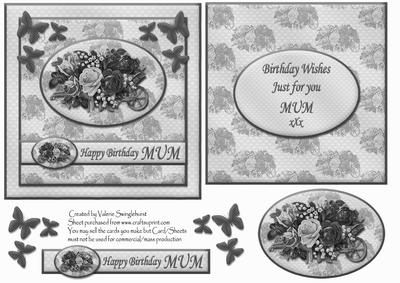 Floral Happy Birthday Mum Card Front with Insert (monotone)