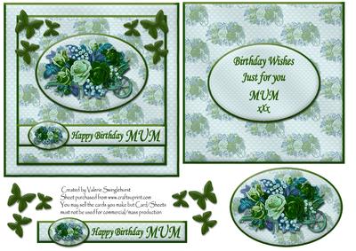 Floral Happy Birthday Mum Card Front with Insert Jade Green