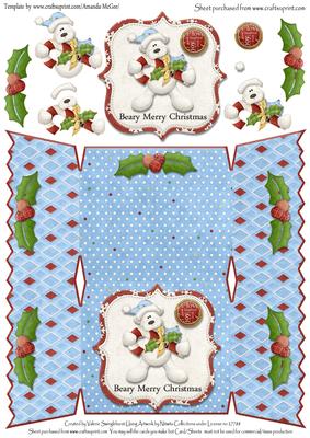 Bear with Candy Cane Beary Merry Christmas Cracker Card