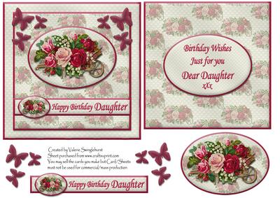 Floral Happy Birthday Daughter Card Front with Insert Biege