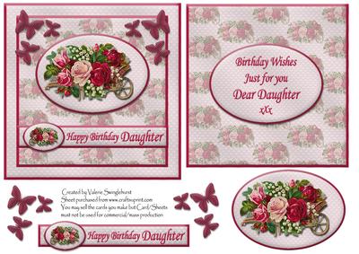 Floral Happy Birthday Daughter Card Front with Insert Pink