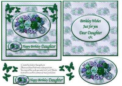 Floral Happy Birthday Daughter Card Front + Insert Emerald