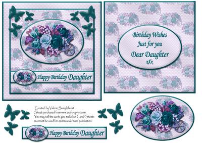 Floral Happy Birthday Daughter Card Front + Insert Olive