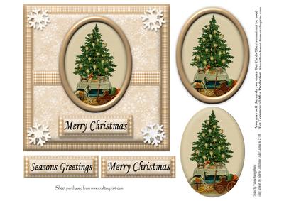 Vintage Christmas Tree & Toys in Oval Frame Quick Card Front