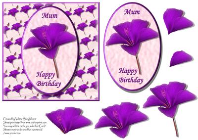 Purple Hibiscus Mum Happy Birthday Card Front + Decoupage
