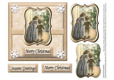 Vintage Girl & Boy by the Christmas Tree Lights