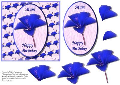 Blue Hibiscus Mum Happy Birthday Card Front + Decoupage
