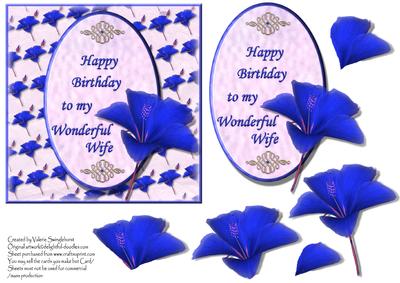 Happy Birthday Wonderful Wife Blue Hibiscus Card Front