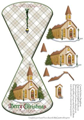 Merry Christmas Wobble Card with Church Decoupage