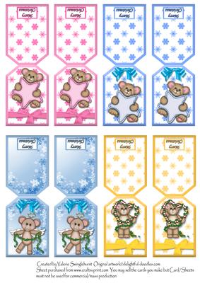 8 Teddy Merry Christmas Portrait Folding Christmas Gift Tags