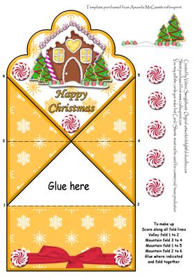 Merry Christmas Gingerbread House Scalloped Diamond Top Card