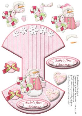 Baby's First Christmas Over the Edge Wobble Card Pinksnowman